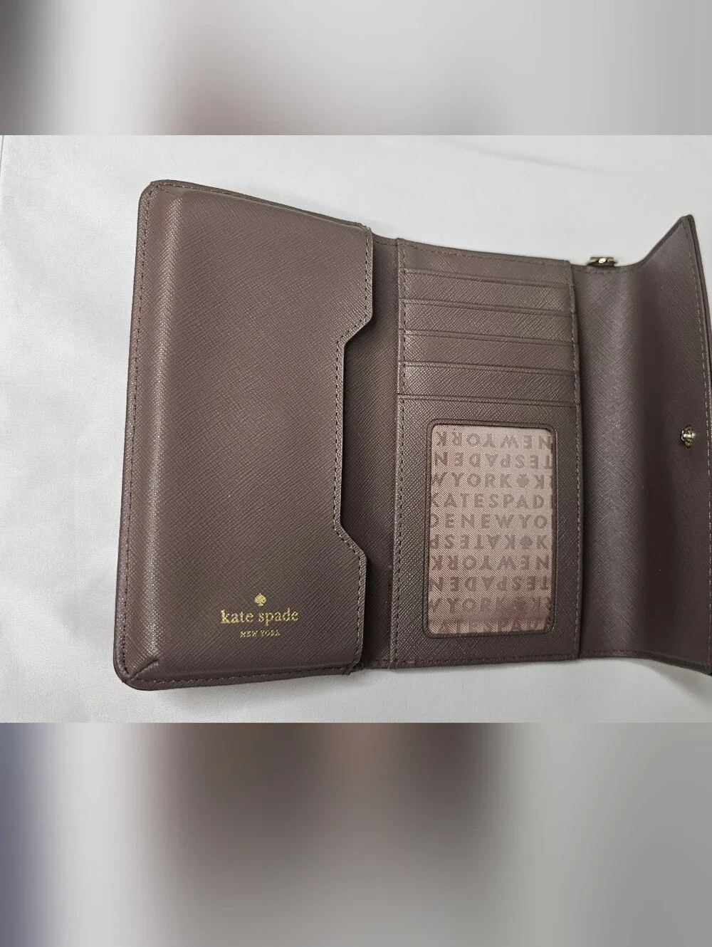 Kate Spade New York Saffiano Leather Trifold Wallet Mauve Taupe NO STRAP